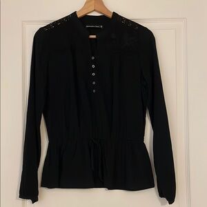 Abercrombie & Fitch Black Button-Up Top with lace and flower embroidery